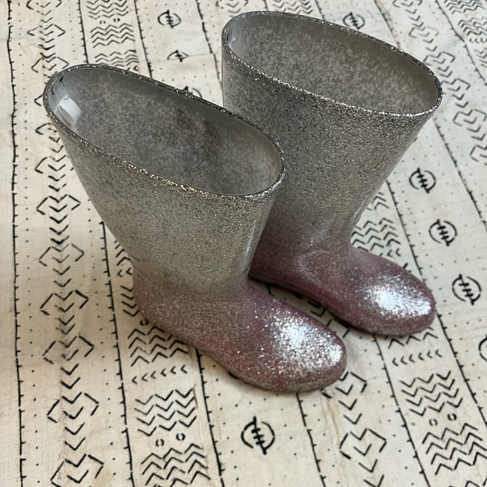 Youth Glitter Pink & Silver Rain Boots